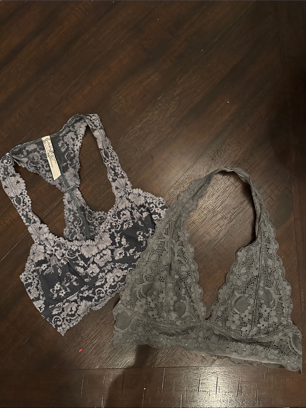 Free People Intimates Lace Bralette Duo — Gray & Dark Blue Floral Lace XS
